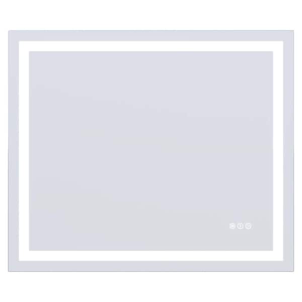 Snow White Aluminium 36 in W x 30 in. H LED Rectangular Frameless Mirror for Bedroom, Living Room