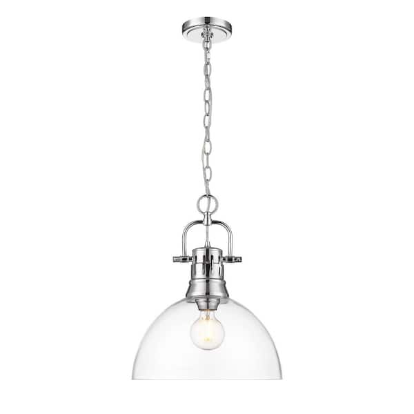 Duncan 100-Watt 1 Light Chrome Shaded Pendant Light with Clear Glass Shade, No Bulbs Included