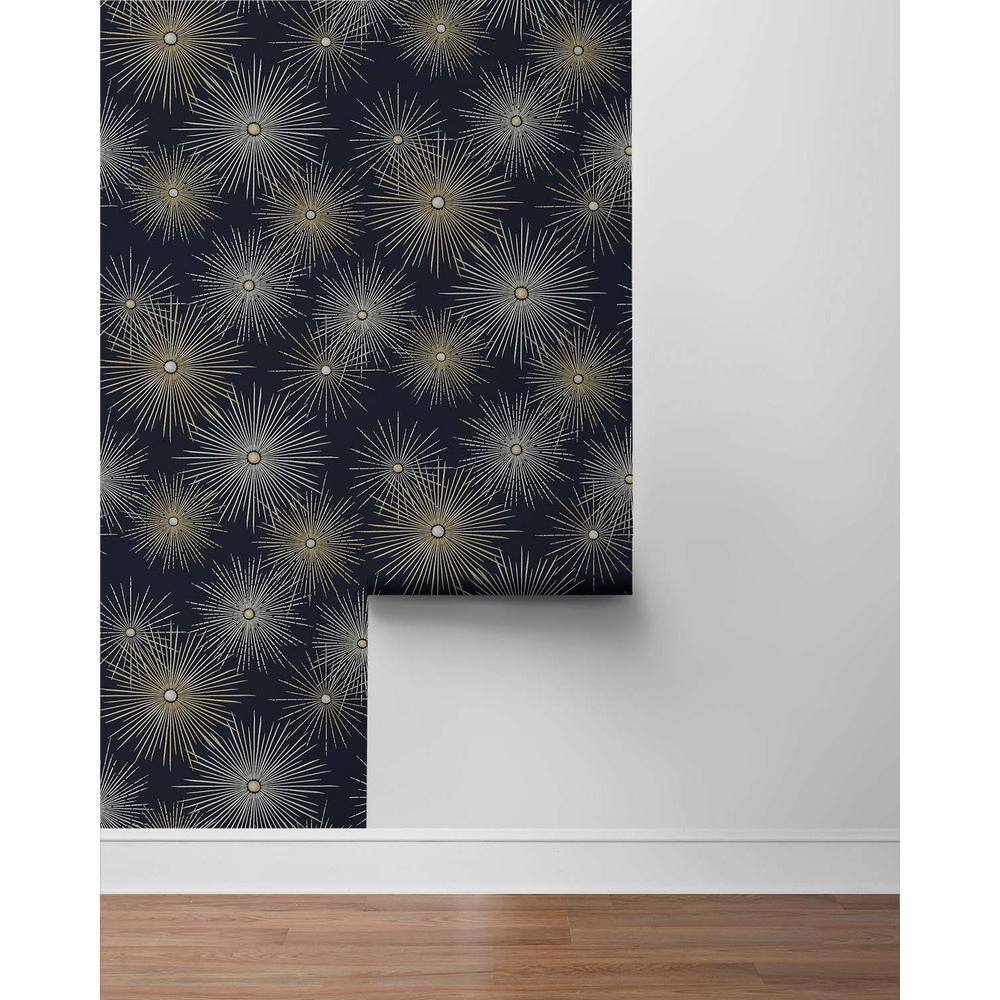 Midnight Blue and Gold Starburst Peel and Stick Wallpaper