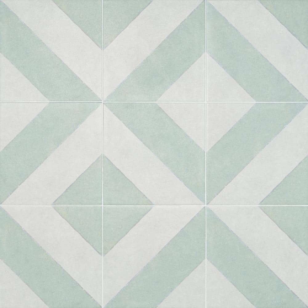Sage and White Diagonal 9" x 9" Porcelain Tile