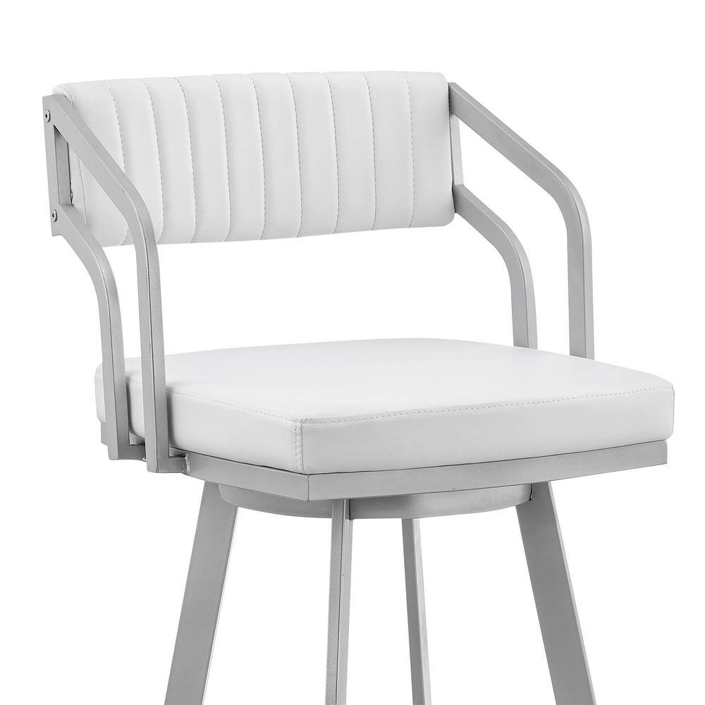 Modern Scranton 26" Swivel White Faux Leather & Silver Metal Bar Stool