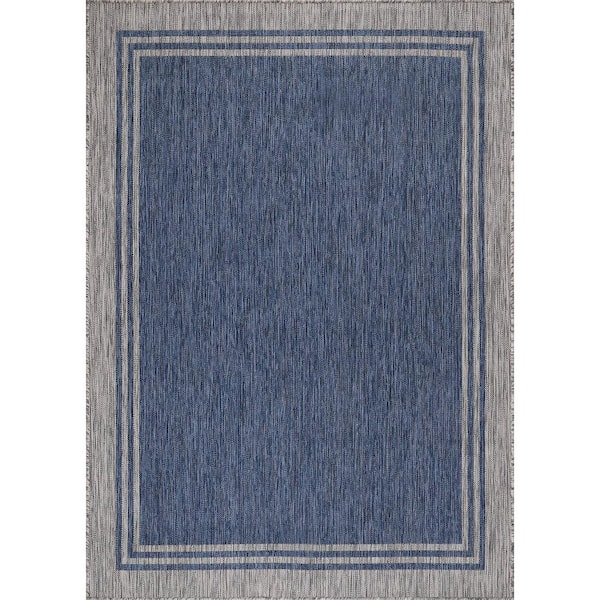 Beverly Rug 6 X 9 Azure Silver Aloha Washable Bordered Indoor Outdoor Area Rug