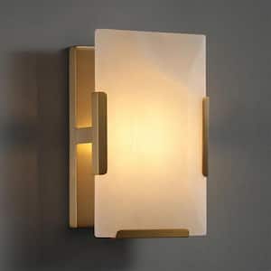 6 in. 1-Light Brass Wall Sconce, Marble Wall Lighting for Living Room, Dining Room, Hallway, (Set of 2)
