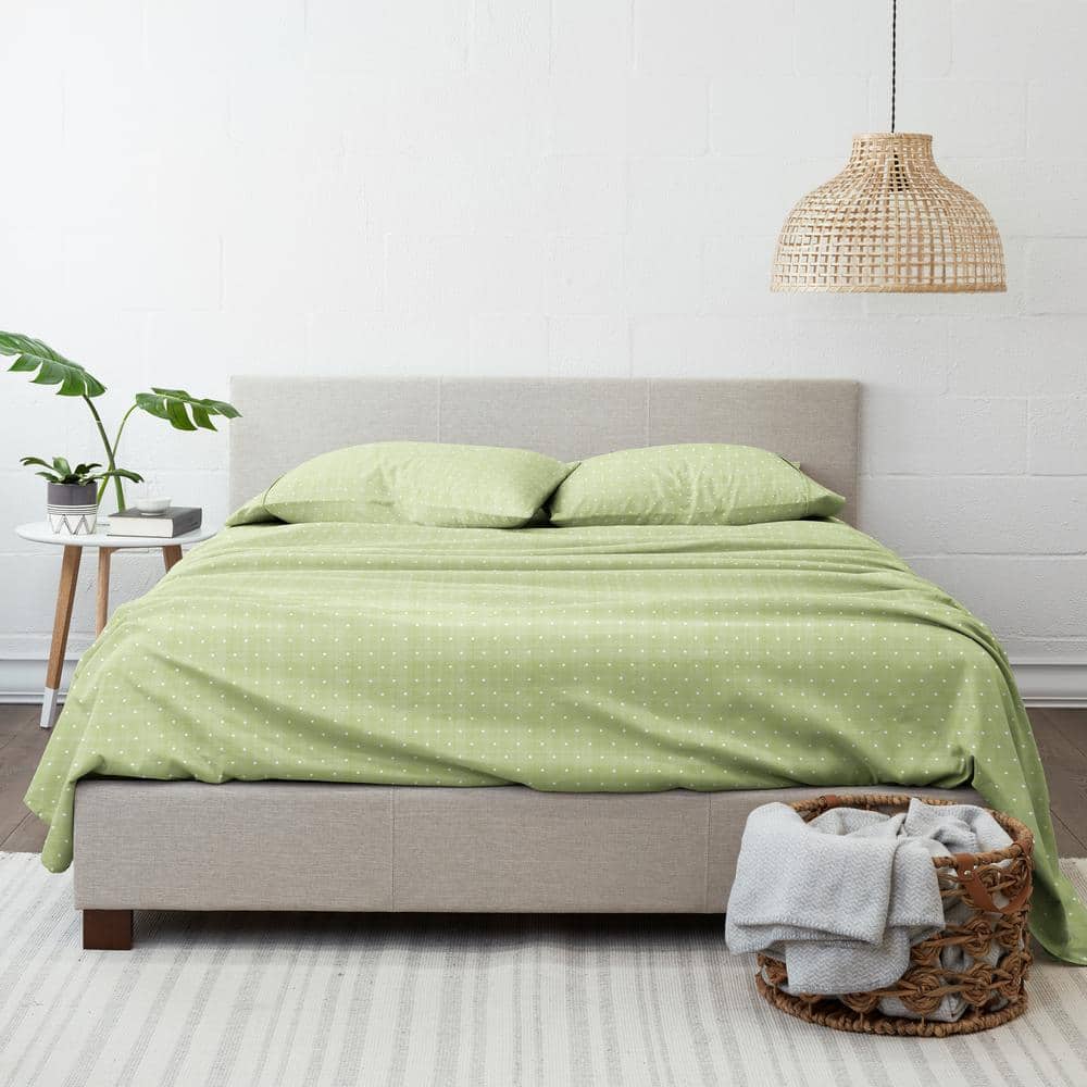 Moss Green Plaid Polka Dot Twin Microfiber Sheet Set