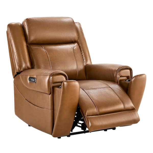 Rhea Dual Motors Saddle Genuine Leather Wall Hugger Power Recliner with Cup Holders, Side Pockets, USB&Type-C Ports