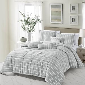 7 Piece Gray Luxury Bedding Sets - Oversized Bedroom Comforters , King