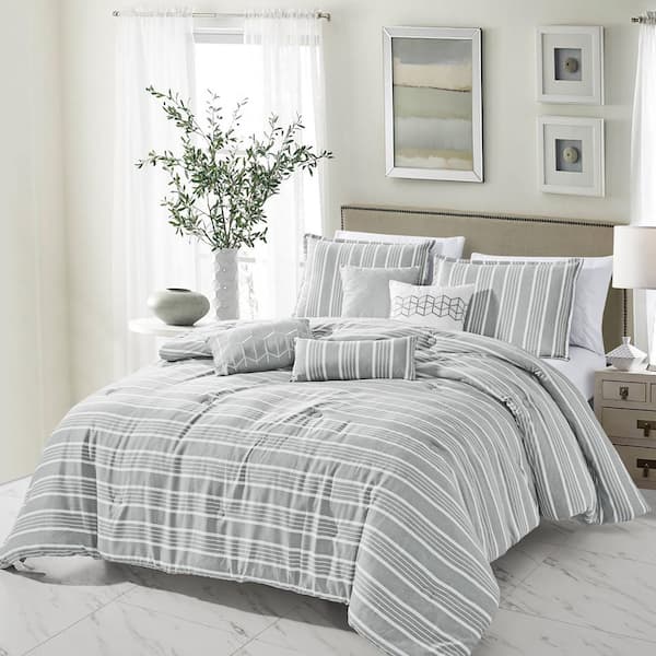Shatex 7 Piece Gray Luxury Bedding Sets - Oversized Bedroom Comforters , King