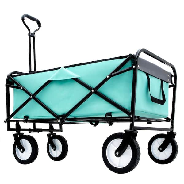 12.78 cu. ft. Turquoise Steel Garden Cart, Collapsible Foldable Wagon Cart for Camping Shopping Sports Gardening