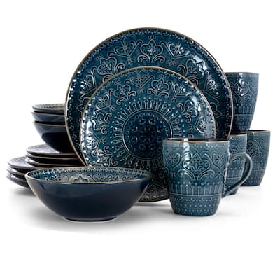 Deepsea Mozaic 16-Piece Modern Sea Blue Stoneware Dinnerware Set (Service for 4)
