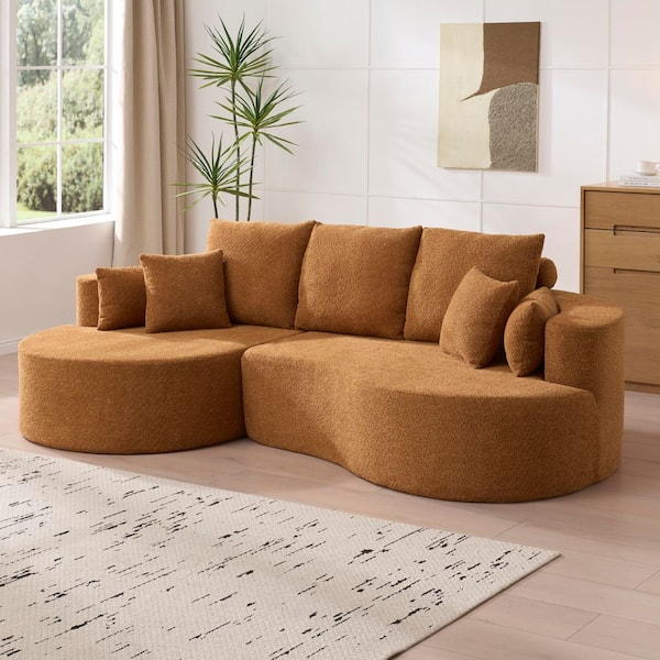 Windsor 106 in. 2-piece Polyester Fabric Upholstered Curved Foam-Filled Sectional Sofa with Pillows, in. Brown, Nomad
