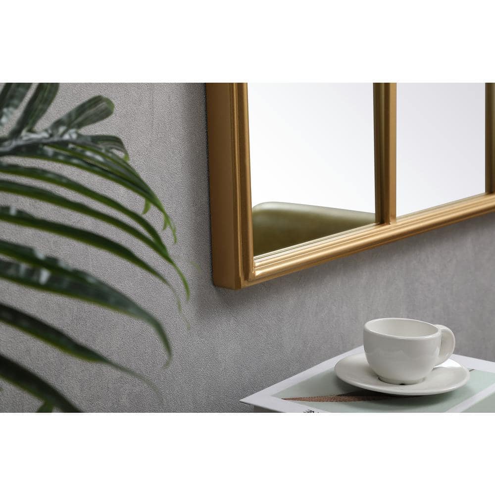 Contemporary Minimalist Brass-Finish Rectangular Wood Mirror 36x53"