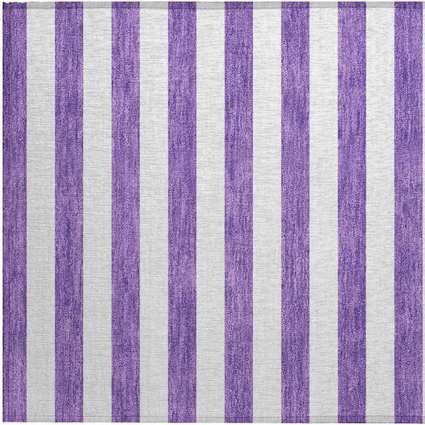 Purple and White 2 ft. x 3 ft. Woven Striped Polyester Rectangle Indoor/Outdoor Area Rug