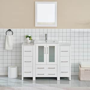 Brescia 48 in. W x 18.1 in. D x 35.8 in. H Single Basin Bathroom Vanity in White with Top in White Ceramic and Mirror