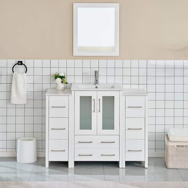 Vanity Art Brescia 48 in. W x 18.1 in. D x 35.8 in. H Single Basin Bathroom Vanity in White with Top in White Ceramic and Mirror