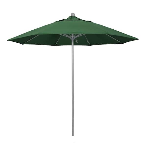 California Umbrella 9 ft. Gray Woodgrain Aluminum Commercial Market Patio Umbrella Fiberglass Ribs and Push Lift in Hunter Green Olefin