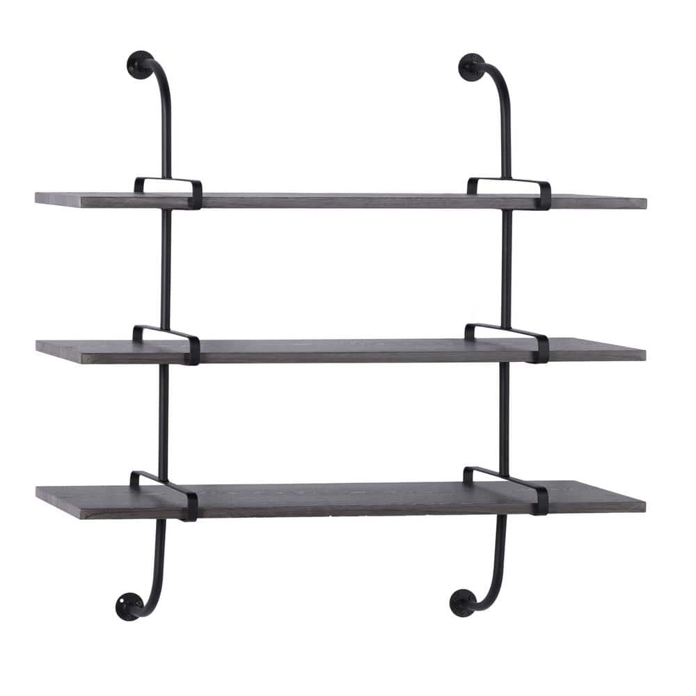 Sleek Gray 38" Industrial Wood Floating Wall Shelf