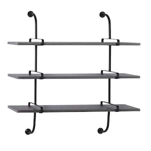 38 in.  x 39 in. Gray 3 Shelf Wood Wall Shelf