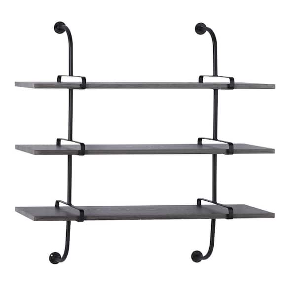 Litton Lane 38 in. x 39 in. Gray 3 Shelf Wood Wall Shelf