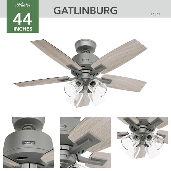Hunter - Gatlinburg 44 in. Indoor Matte Silver Ceiling Fan with Light Kit and Remote Included