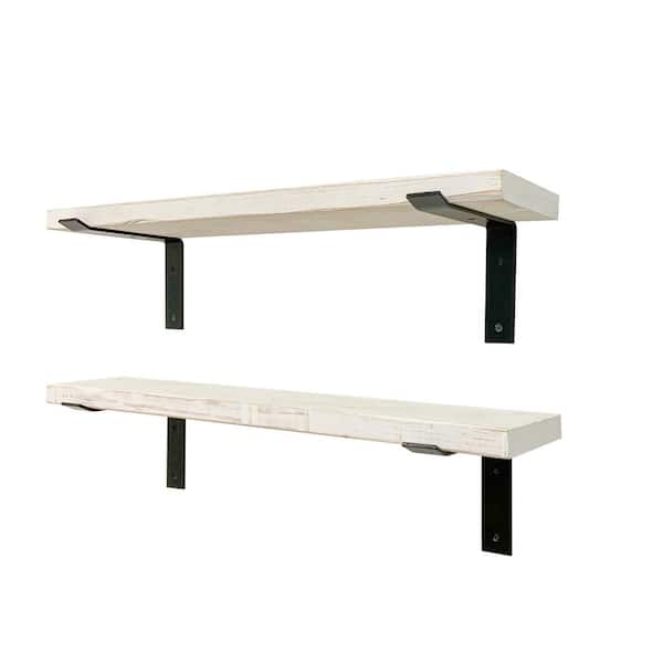 Intrinsic Haven Industrial 34 in. W x 10 in. D White Pine Wood Heavy Duty Decorative Wall Shelf Set with Brackets