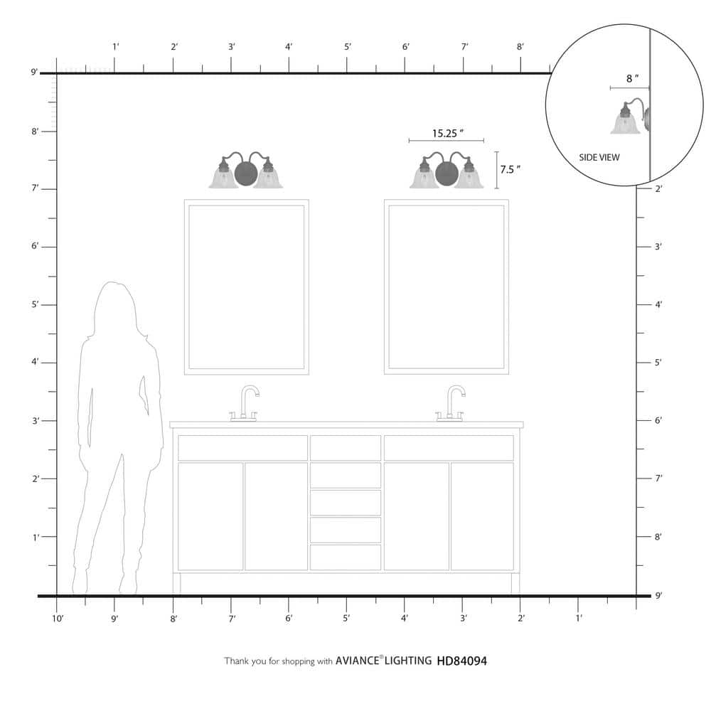 Moreland Brushed Nickel 2-Light Vanity Sconce with Hand Blown Clear Glass