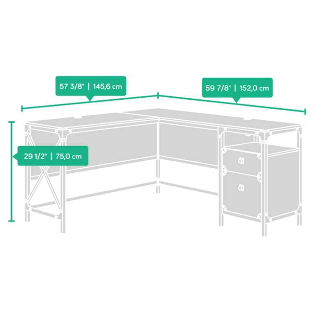 Carbon Oak and Black Industrial L-Shaped Desk with File Storage