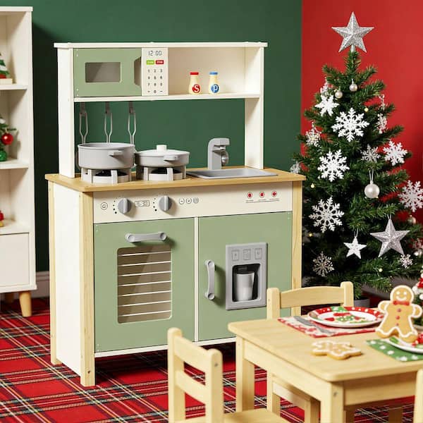 SEEUTEK Wooden Play Kitchen Set with Lights and Sounds, Kitchen
