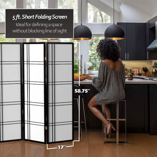 5 ft. Black 3-Panel Room Divider