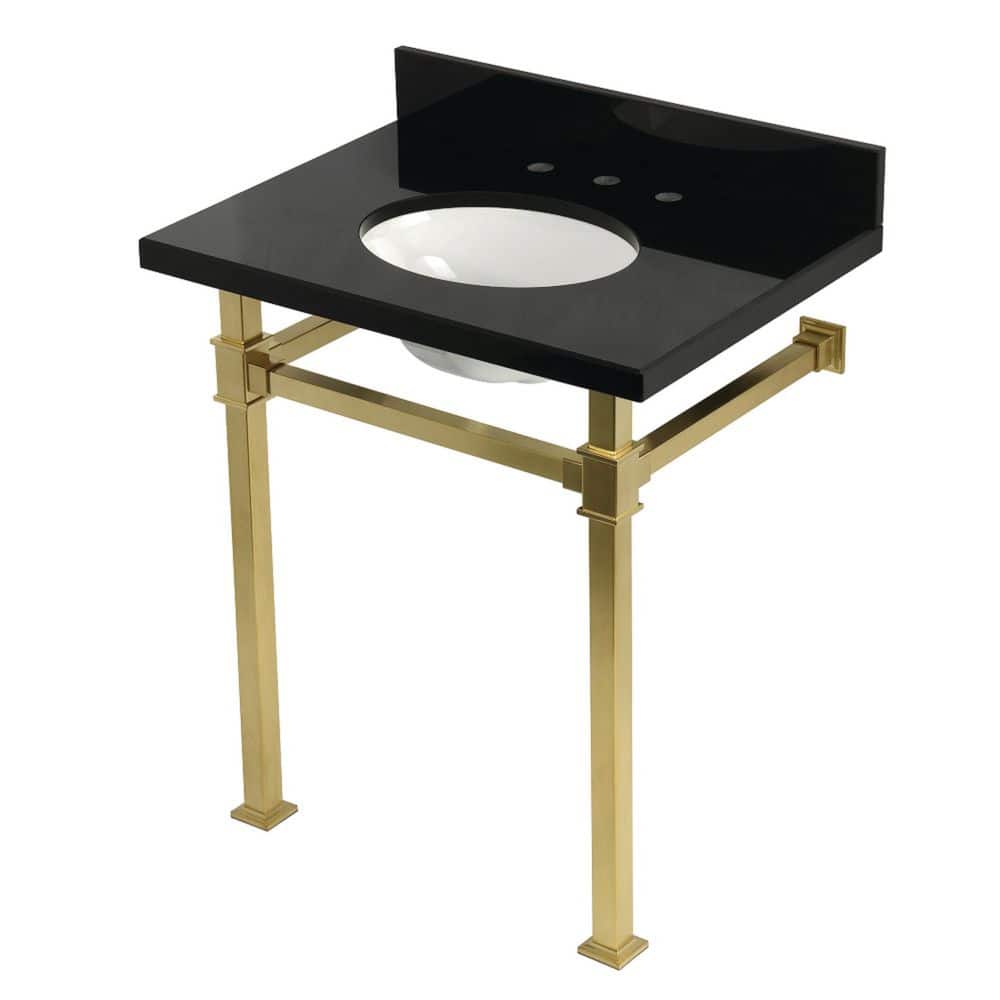 Monarch 30 in. x 22 in. Console Sink Combo in Black Granite/Brushed Brass with Legs price history on PriceWatchPro