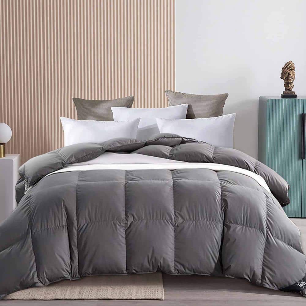 Queen Gray 100 Cotton All Seasons Down/Feather Blend Comforter