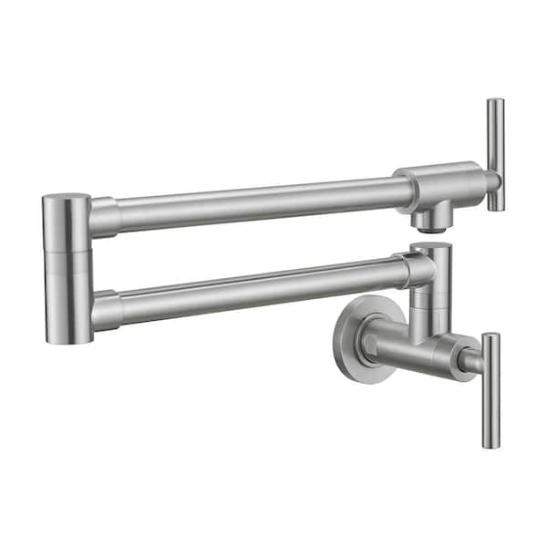 HOMEMYSTIQUE Wall Mounted Pot Filler with Folding Arm, 360° Rotation in Brushed Nickel