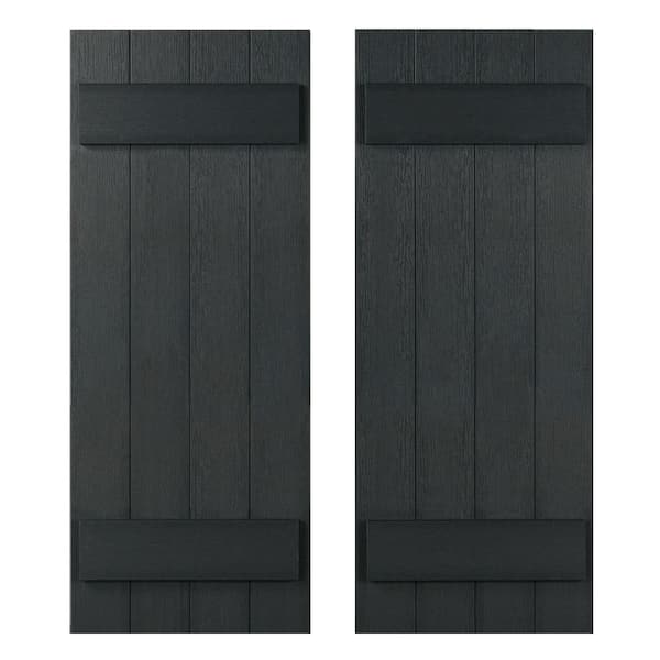 Highwood 14 in. x 39 in Recycled Plastic Board and Batten Stonecroft Shutter Pair in Black