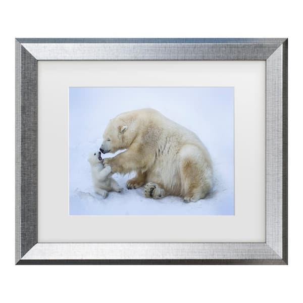 Trademark Fine Art Anton Belovodchenko Polar Bear with Mom Matted Framed Photography Wall Art 14.5 in. x 17.5 in.
