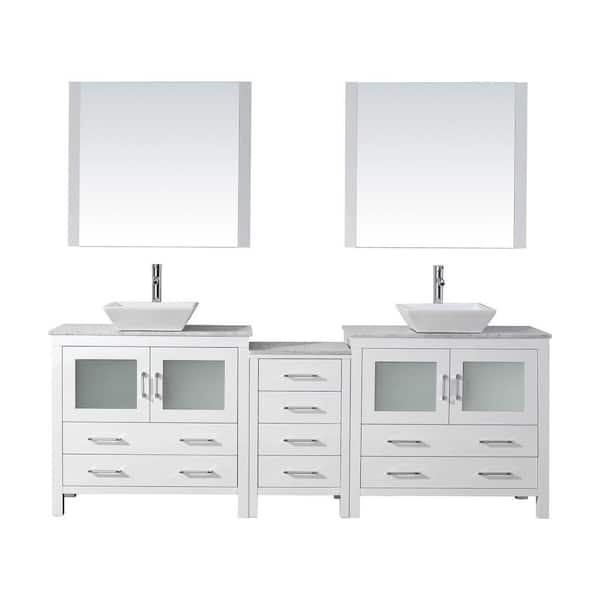Virtu USA Dior 91 in. W Bath Vanity in White with Marble Vanity Top in White with Square Basin and Mirror