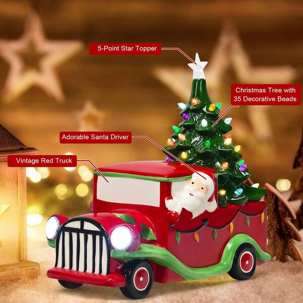 lighted red truck christmas decor