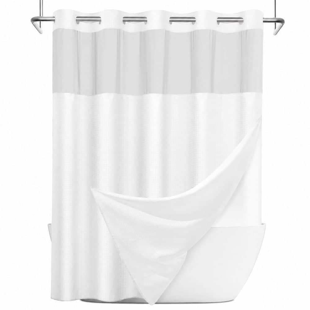 71 in. W x 74 in. L Polyester Shower Curtain with Removable Snap Liner No Hook Hotel Style White price history on PriceWatchPro