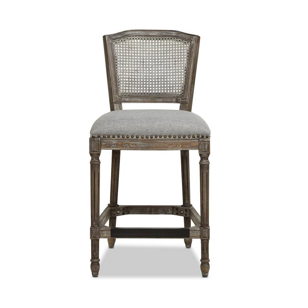 Triomphe Dark Heathered Grey Linen and Oak Wood Counter Stool