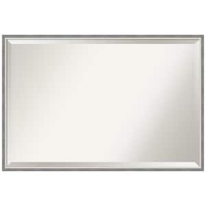 Theo Grey Narrow 37.25 in. W x 25.25 in. H Beveled Modern Rectangle Wood Framed Wall Mirror in Gray