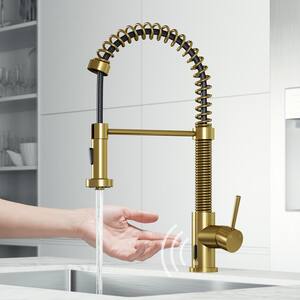 Edison Single-Handle Pull-Down Sprayer Kitchen Faucet with Touchless Sensor in Matte Brushed Gold