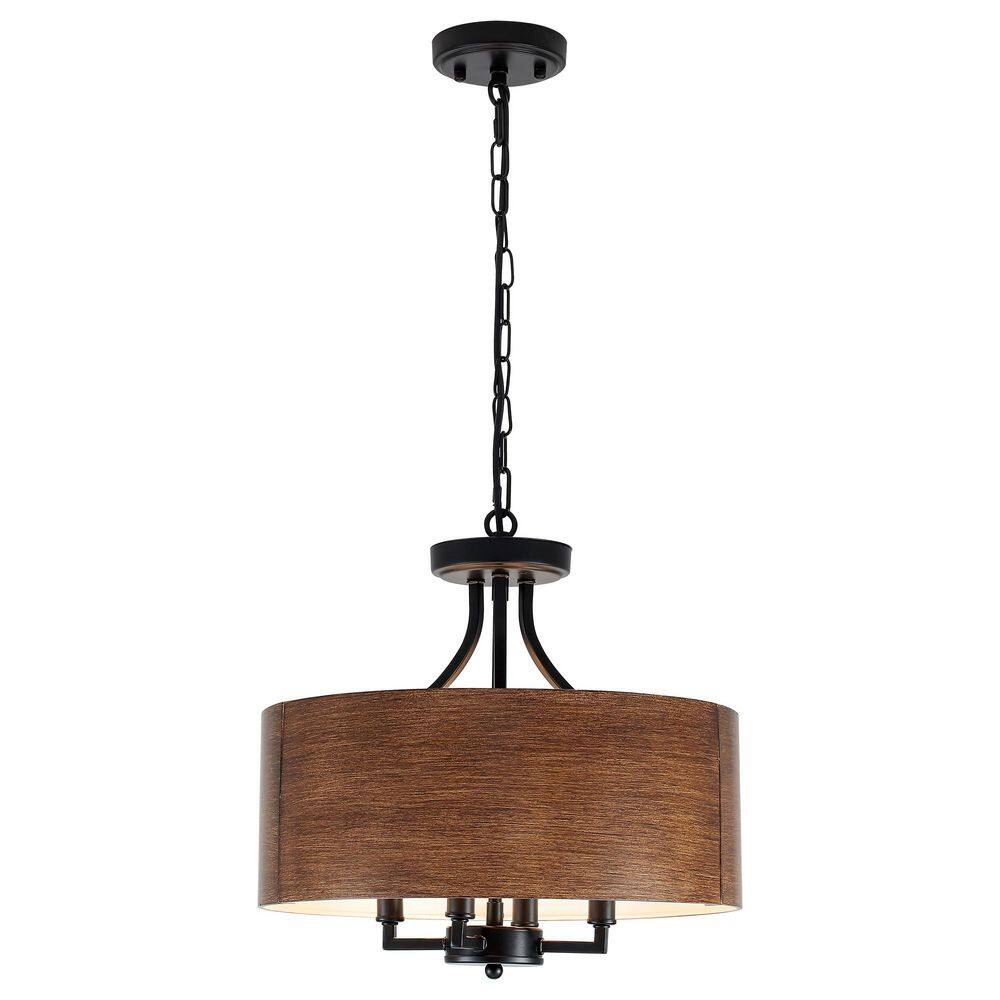 15.75 in. 4-Light Black & Brown Drum Chandelier Modern Farmhouse Pendant Light for Dining Room price history on PriceWatchPro
