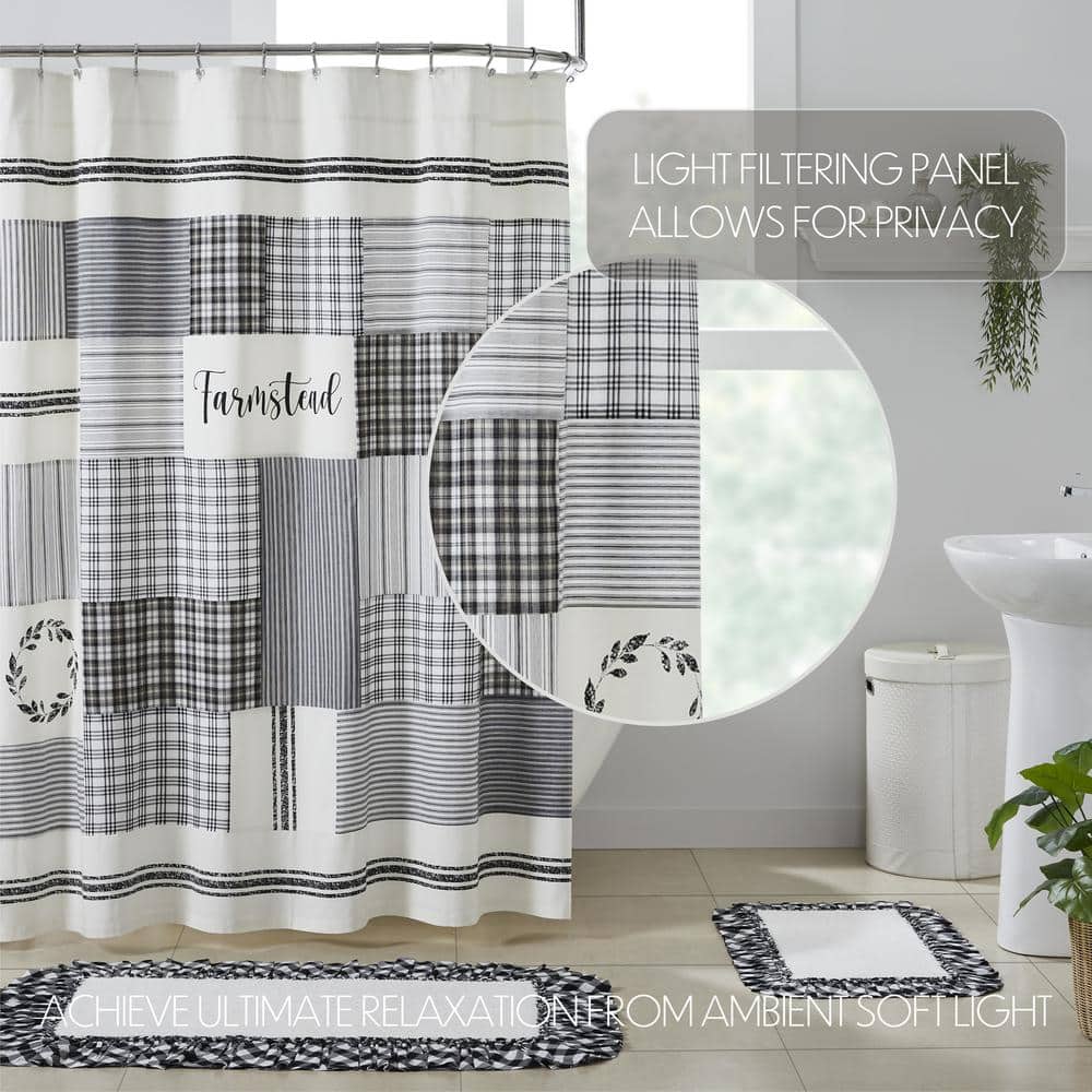 Sawyer Mill Black Stenciled Patchwork Cotton Shower Curtain 72x72