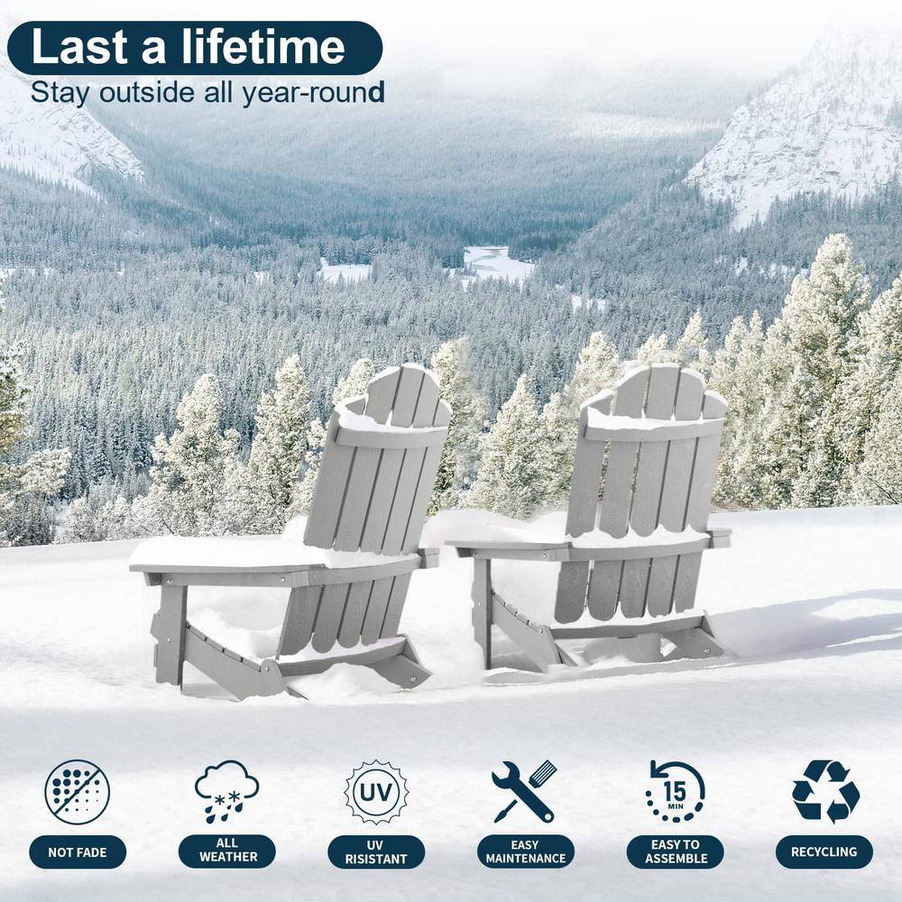 Gray Plastic Outdoor Folding Adirondack Armchair Set