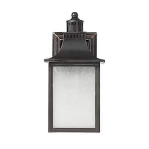 Monte Grande 5.5 in. W x 11.5 in. H 1-Light Slate Hardwired Outdoor Wall Lantern Sconce with Seeded Glass Shade