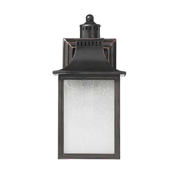 Savoy House Monte Grande 5.5 in. W x 11.5 in. H 1-Light Slate Hardwired Outdoor Wall Lantern Sconce with Seeded Glass Shade