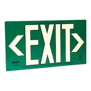 Green Metal Aluminum 50' Visibility 5 fc Rated Energy-Free Photoluminescent UL924 Emergency Exit Sign LED Compliant