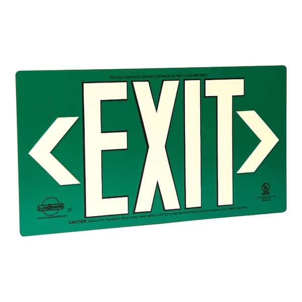 LumAware Green Metal Aluminum 50' Visibility 5 fc Rated Energy-Free Photoluminescent UL924 Emergency Exit Sign LED Compliant