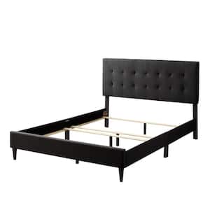Sue Black Square Tufted Polyester Wood Frame Queen Platform Bed Box Spring Required