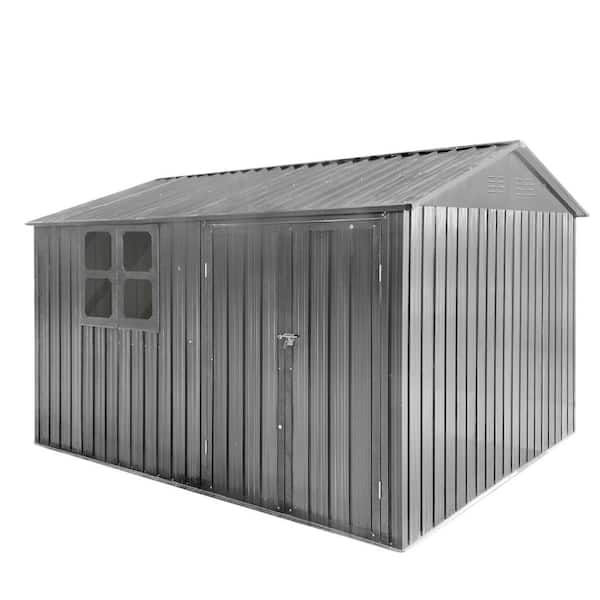 Phewnyzo 10 ft. W x 8 ft. D Metal Outdoor Storage Garden Shed with Double Door, Window in Gray (80 sq. ft. )