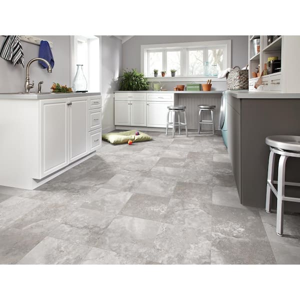 TrafficMaster Travertine Grey Stone Residential Vinyl Sheet Flooring 12ft. Wide x Cut to Length