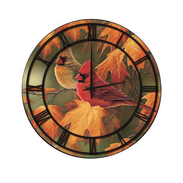 Unbranded "Maple Leaves and Cardinals" Full Coverage Art and Black Numbers Imaged Wall Clock